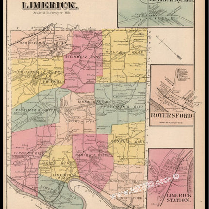 Limerick Royersford PA Pennsylvania Map 1871 Poster