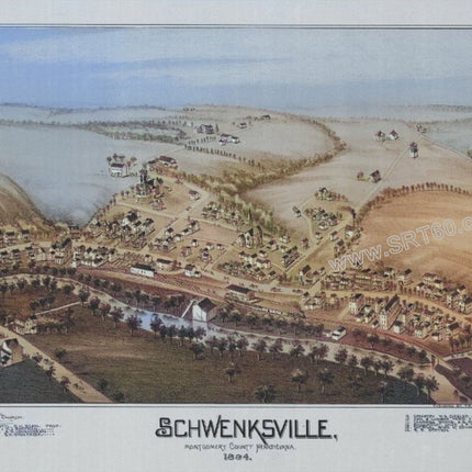 Schwenksville PA Pennsylvania 1894 Aerial Map Print